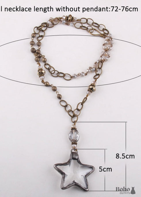 Boho Necklace, RH Antique Brass Silver Stone Glass